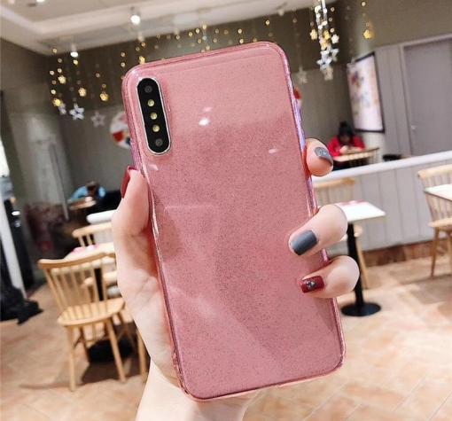 Силиконов калъф / гръб / TPU Bling за Huawei P30 - прозрачен / розов / брокат