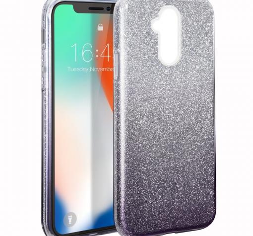 Силиконов калъф / гръб / TPU за Huawei Mate 20 Lite - преливащ / сребристо и черно / брокат