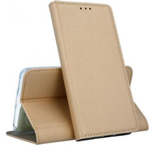 Кожен калъф Magnet Case със стойка за Samsung S22 5G – златист