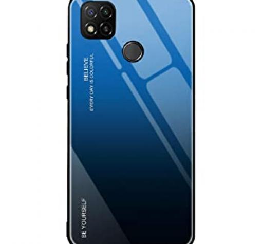 Луксозен стъклен твърд гръб за Xiaomi Redmi 9C – преливащ / синьо - черно