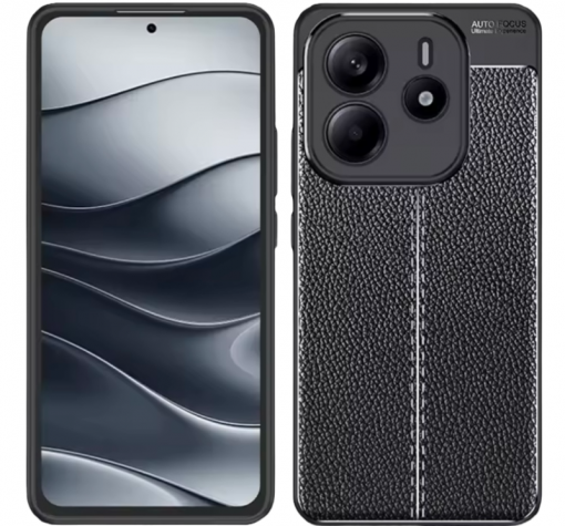 Луксозен силиконов калъф / гръб / TPU кейс за Xiaomi Redmi Note 14 5G - черен / имитиращ кожа