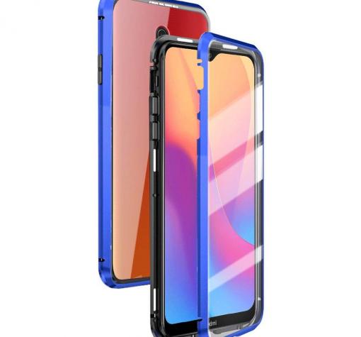 Магнитен калъф Bumper Case 360° FULL за Xiaomi Redmi 8A - прозрачен / синя рамка