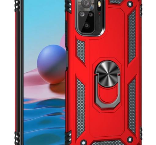 Силиконов гръб Spigen със стойка и магнитно захващане за Xiaomi Redmi Note 10 / Note 10S – червен