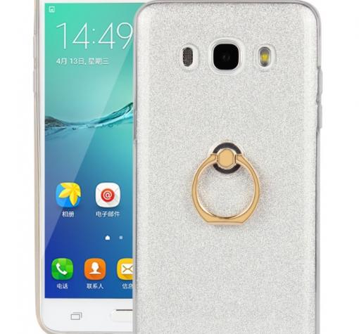 Луксозен силиконов гръб със стойка за Samsung J5 2016 J510 - сребрист / брокат