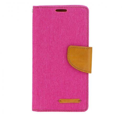 Луксозен кожен калъф Flip тефтер със стойка MERCURY Fancy Canvas за Samsung A6 Plus 2018 - цикламен