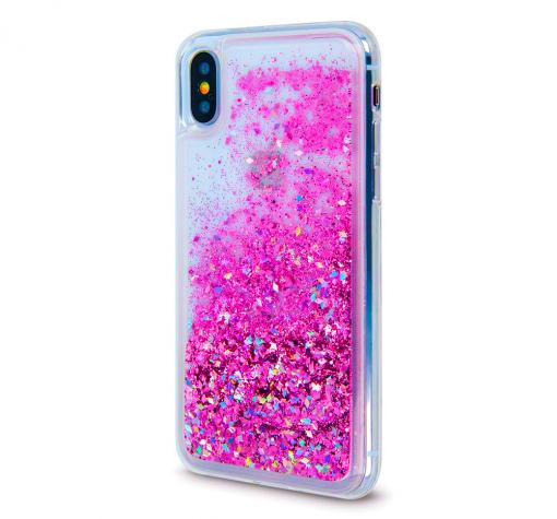 Луксозен твърд гръб 3D Water Case за Samsung A70 - прозрачен / течен гръб с брокат / цикламен