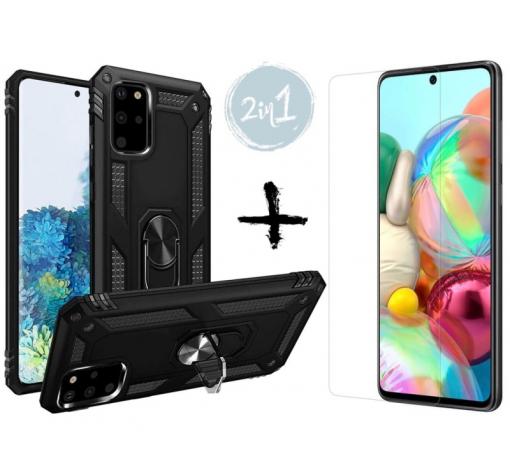 Комплект Силиконов гръб Hybrid със стъклен протектор за Samsung A71