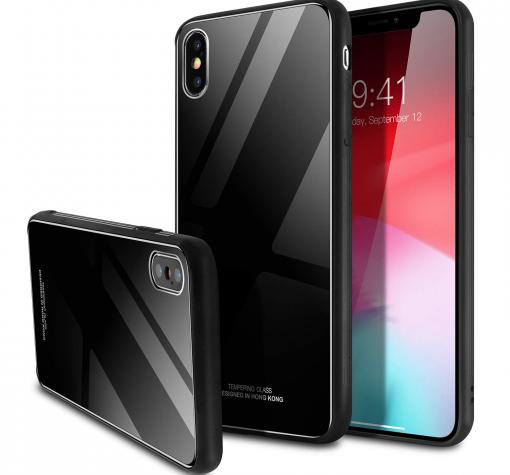 Луксозен стъклен твърд гръб за Apple iPhone XR - черен
