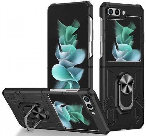 Силиконов гръб TPU Hybrid Magnetic Finger Ring Car Holder за Samsung Z Flip 5 - черен