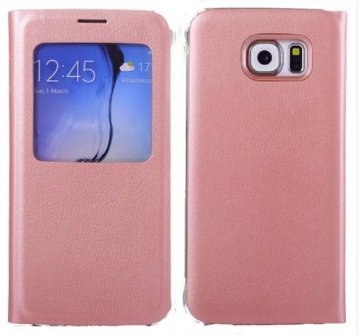 Луксозен кожен калъф S-View Flip Cover тефтер за Samsung S6 G920 - Rose Gold