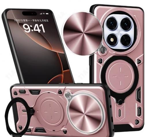 Удароустойчив гръб TPU кейс Slide Camera Case Magnetic Finger Ring Car Holder за Xiaomi Redmi Note 14 Pro - розов