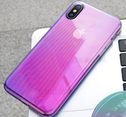 Луксозен силиконов гръб BASEUS Glow Case за Apple iPhone XS Max - преливащ / прозрачно и розово