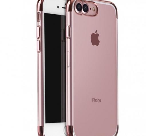 Луксозен ултра тънък силиконов калъф / гръб / TPU Ultra Thin Shining Case за Apple iPhone 7 Plus - прозрачен / розов кант