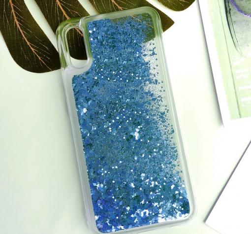 Луксозен твърд гръб 3D Water Case за Samsung A10 - прозрачен / течен гръб с брокат / син