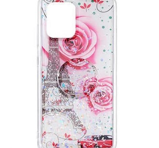 Луксозен силиконов калъф / гръб / RUBY TPU с Popsocket за Samsung S10 Lite / A91 - бял / Tour Eiffel and Roses