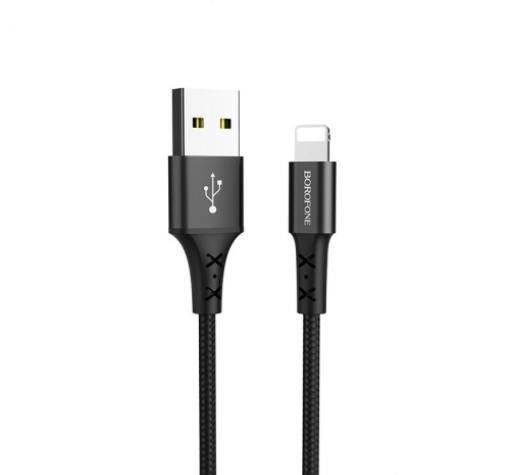 USB кабел за зареждане и пренос на данни / BOROFONE iPhone USB BX20 1m. FAST 2A - черен