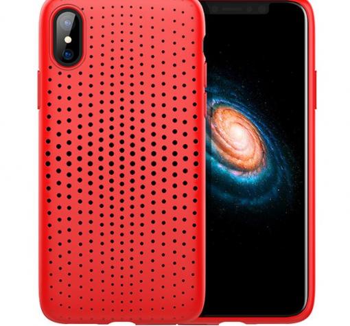 Луксозен силиконов калъф / гръб / TPU ROCK DOT Series за Apple iPhone X - червен