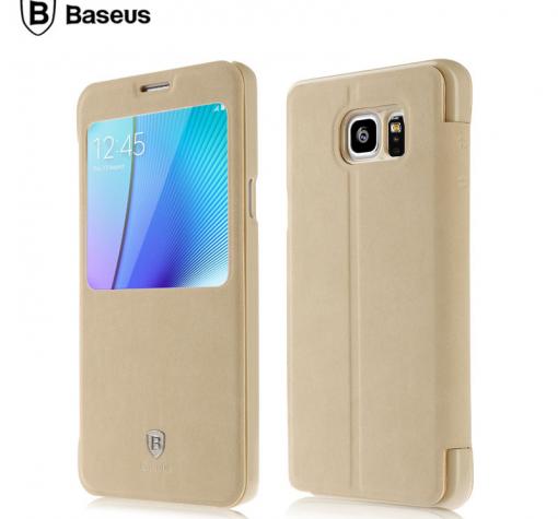 Луксозен калъф Flip тефтер със стойка S-View Baseus Terse Leather Series за Samsung Note 5 N920 / Samsung Note 5 - бежов