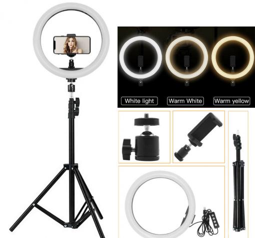 LED ринг лампа 20cm/8" с трипод / Осветление за грим ,TikTok, streaming,vlogging, video chat - черна