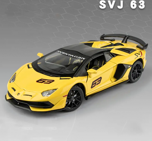 Метална кола с отварящи се врати капаци светлини и звуци Lamborghini Aventador SVJ 63 1:24 - жълт