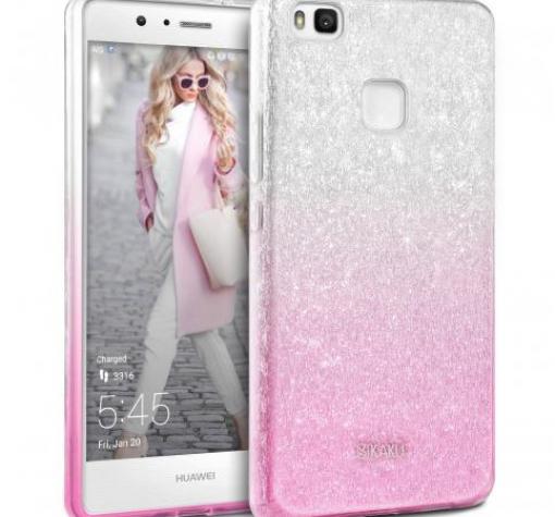 Луксозен силиконов калъф / гръб / TPU Kakusiga за Huawei P10 Lite - преливащ брокат / розово и сребристо