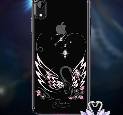 Луксозен твърд гръб KINGXBAR Swarovski Diamond за Apple iPhone X / iPhone XS - прозрачен / черен кант / лебед