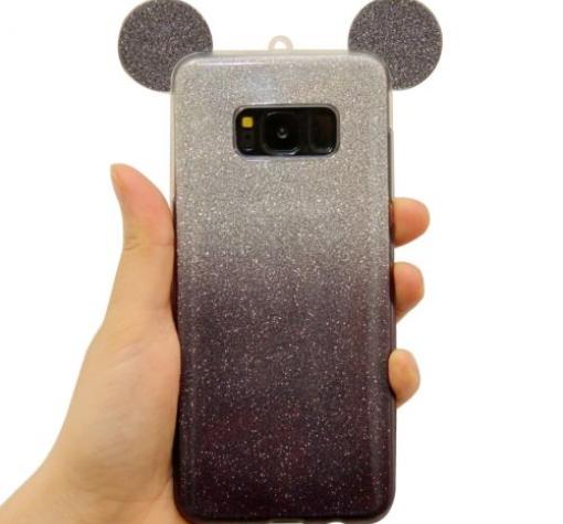 Луксозен силиконов калъф / гръб / TPU 3D за Samsung Note 8 N950 - преливащ / сиво и сребристо / миши ушички / 2в1
