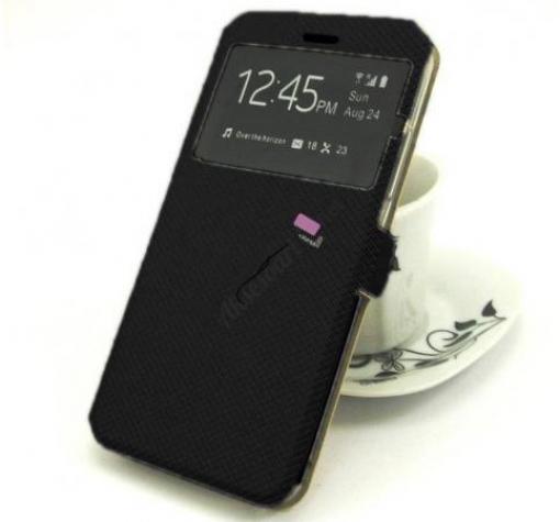Кожен калъф Flip тефтер S-View със стойка за LG Q7 - черен / ромбове / Flexi