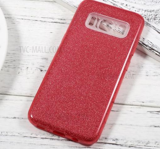 Силиконов калъф / гръб / TPU за Samsung S10 Plus - червен / брокат