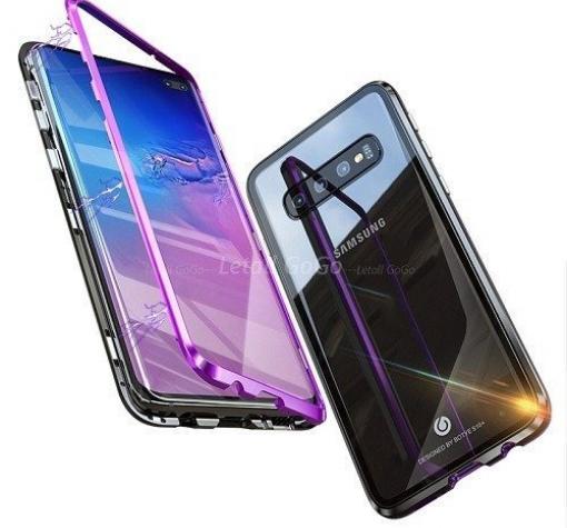 Магнитен калъф Bumper Case 360° FULL за Samsung S10 - прозрачен / лилава рамка