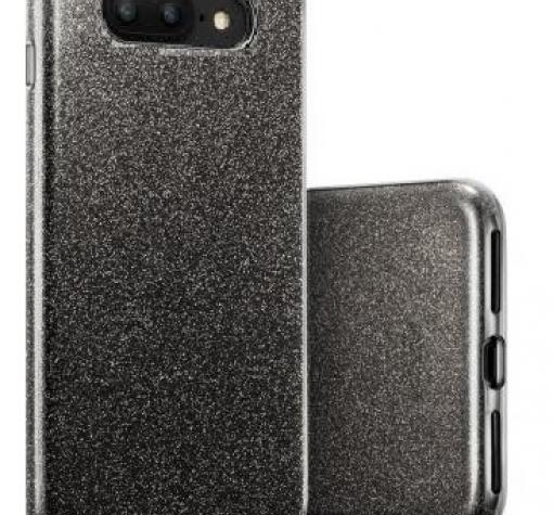 Силиконов калъф / гръб / TPU за Samsung S10 - черен / брокат