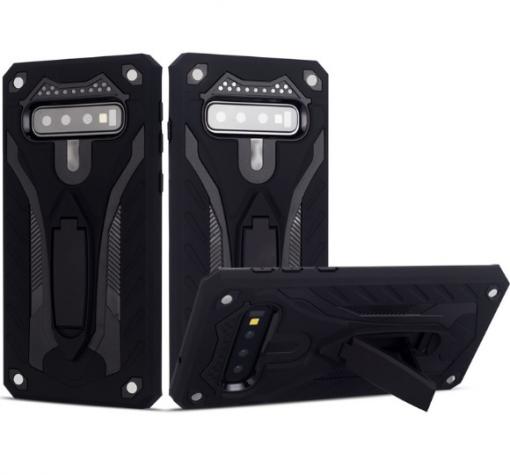 Силиконов гръб TPU Hybrid с твърда част и стойка за Samsung S10 Plus - черен