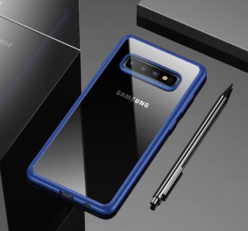 Луксозен силиконов гръб USAMS MANT Series TPU за Samsung S10e - прозрачен / син кант