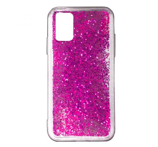 Луксозен твърд гръб 3D Water Case за Samsung S20 - прозрачен / течен гръб с розов брокат