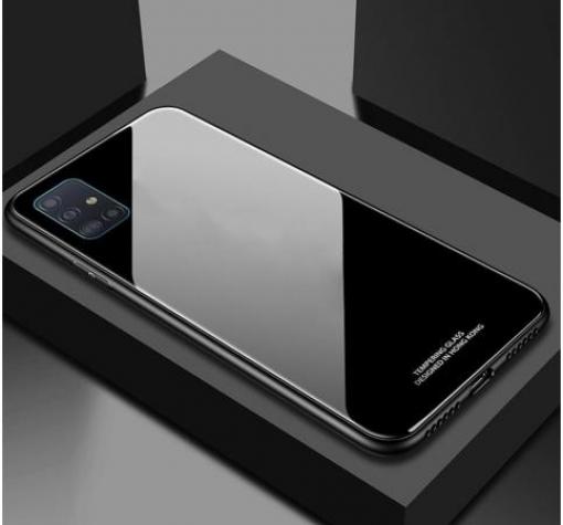Луксозен стъклен твърд гръб за Samsung A41 A415 - черен