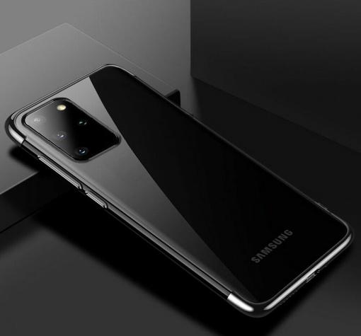 Луксозен силиконов калъф / гръб / TPU за Samsung S20 Ultra - прозрачен / черен кант