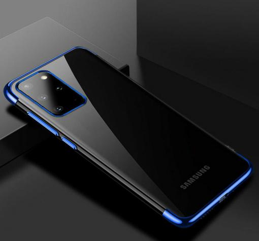 Луксозен силиконов калъф / гръб / TPU за Samsung S20 Ultra - прозрачен / син кант