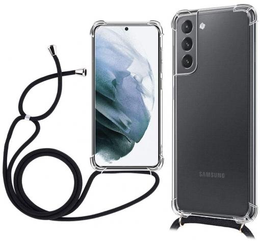 Удароустойчив силиконов калъф / гръб / TPU с връзка за Samsung S21 Plus - прозрачен / черна връзка