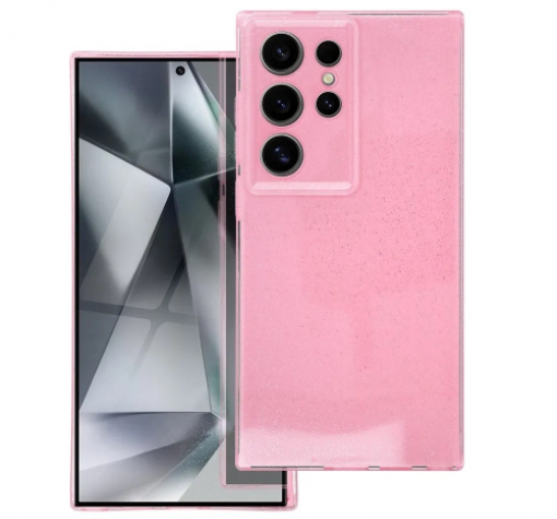 Луксозен силиконов калъф / кейс / Crystal Case TPU за Samsung S24 Ultra 5G - розов / брокат