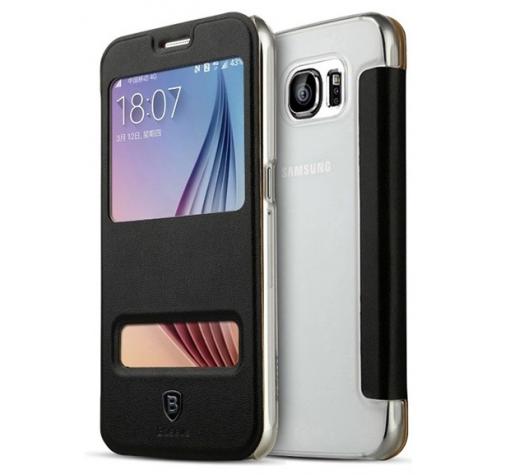 Луксозен кожен калъф Flip тефтер S-View Baseus Primary за Samsung S6 G920 - черен