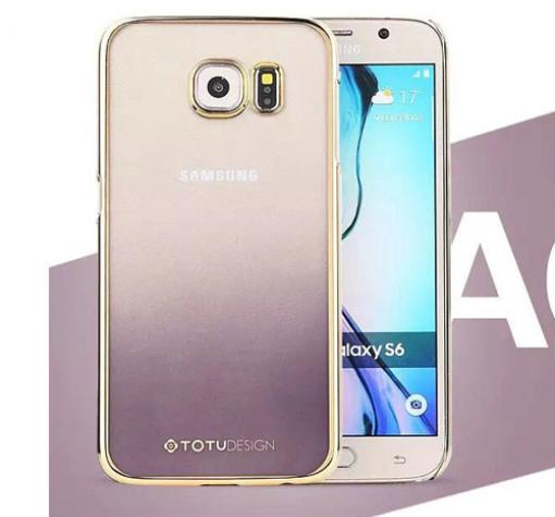 Луксозен твърд гръб / капак / TOTU DESING за Samsung S6 Edge G925 - сив със златист кант