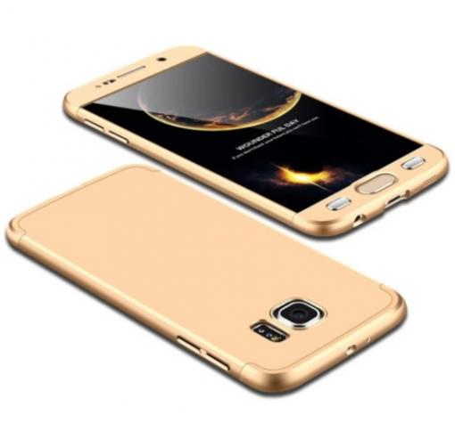 Луксозен твърд гръб GKK 3in1 360° Full Cover за Samsung S6 Edge G925 - златист / лице и гръб