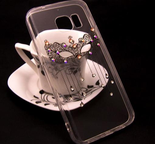Луксозен силиконов калъф / гръб / TPU с камъни за Samsung S7 G930 - прозрачен / маска
