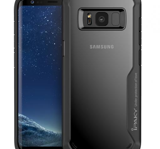 Луксозен твърд гръб със силиконов кант IPAKY за Samsung S8 Plus G955 - прозрачен / черен кант