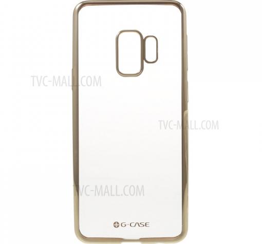 Оригинален силиконов калъф / гръб / TPU G-Case Plating за Samsung S9 Plus G965 - прозрачен / златист кант