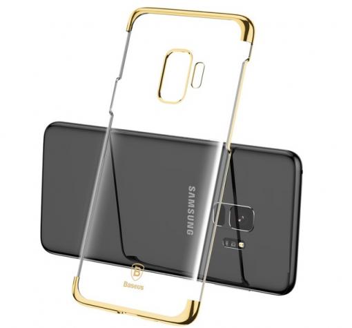 Луксозен твърд гръб Baseus Glitter Case за Samsung S9 G960 - прозрачен / златист кант