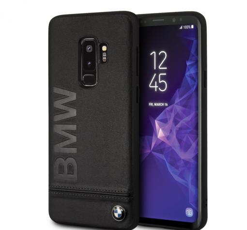 Оригинален кожен твърд гръб BMW за Samsung S9 Plus G965 - черен