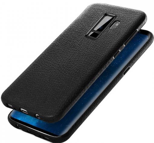 Луксозен силиконов калъф / гръб / TPU за Samsung S9 Plus G965 - черен / имитиращ кожа