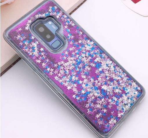 Луксозен твърд гръб 3D за Samsung S9 Plus G965 - прозрачен / лилав брокат / звездички