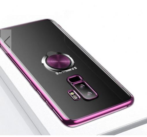 Луксозен гръб TOTU Desing Magnetic Finger Ring Car Holder за Samsung S9 G960 - прозрачен с лилав кант